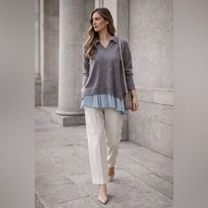 Forever 21 Gray Knit Sweater w/ Pleated Hem Size M NWT